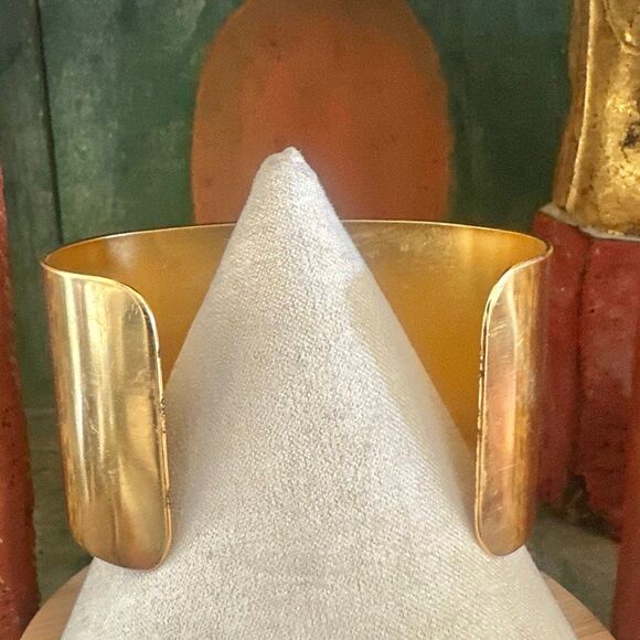 Bold Gold-Tone Brass Cuff Bracelet with White Resin Cabochons - Picture 3 of 7